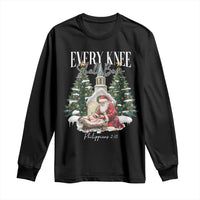 Every Knee Shall Bow Long Sleeve Shirt Nativity Scene Santa and Baby Jesus Christmas - Wonder Print Shop