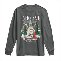 Every Knee Shall Bow Long Sleeve Shirt Nativity Scene Santa and Baby Jesus Christmas - Wonder Print Shop