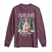 Every Knee Shall Bow Long Sleeve Shirt Nativity Scene Santa and Baby Jesus Christmas - Wonder Print Shop