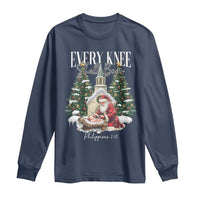 Every Knee Shall Bow Long Sleeve Shirt Nativity Scene Santa and Baby Jesus Christmas - Wonder Print Shop