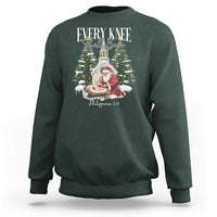 Every Knee Shall Bow Sweatshirt Nativity Scene Santa and Baby Jesus Christmas - Wonder Print Shop