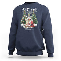 Every Knee Shall Bow Sweatshirt Nativity Scene Santa and Baby Jesus Christmas - Wonder Print Shop
