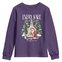 Every Knee Shall Bow Youth Sweatshirt Nativity Scene Santa and Baby Jesus Christmas - Wonder Print Shop