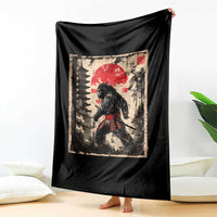 Samurai Bigfoot Throw Blanket Japanese Vintage Sasquatch Graphic Ukiyo-e Art Funny - Wonder Print Shop