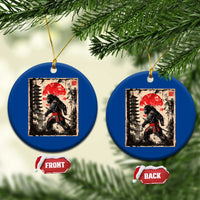 Samurai Bigfoot Ceramic Ornament Japanese Vintage Sasquatch Graphic Ukiyo-e Art Funny - Wonder Print Shop