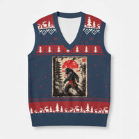 Samurai Bigfoot V-Neck Knit Sweater Vest Japanese Vintage Sasquatch Graphic Ukiyo-e Art Funny - Wonder Print Shop