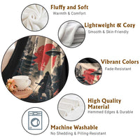 Samurai Bigfoot Throw Blanket Funny Japanese Retro Vintage Sasquatch Graphic Ukiyo-e Art - Wonder Print Shop