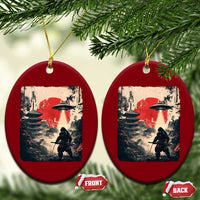 Samurai Bigfoot Ceramic Ornament Funny Japanese Retro Vintage Sasquatch Graphic Ukiyo-e Art - Wonder Print Shop