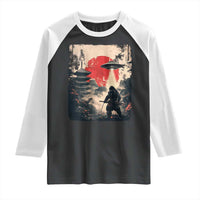 Samurai Bigfoot Raglan Shirt Funny Japanese Retro Vintage Sasquatch Graphic Ukiyo-e Art - Wonder Print Shop