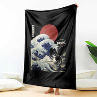 Japanese Kawaii Anime Cat Throw Blanket Funny Surfing Cat Bruh Retro The Great Wave Kanagawa - Wonder Print Shop