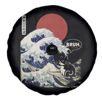 Japanese Kawaii Anime Cat Spare Tire Cover Funny Surfing Cat Bruh Retro The Great Wave Kanagawa - Wonder Print Shop
