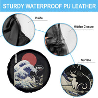 Japanese Kawaii Anime Cat Spare Tire Cover Funny Surfing Cat Bruh Retro The Great Wave Kanagawa - Wonder Print Shop