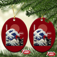 Japanese Kawaii Anime Cat Ceramic Ornament Funny Surfing Cat Bruh Retro The Great Wave Kanagawa - Wonder Print Shop