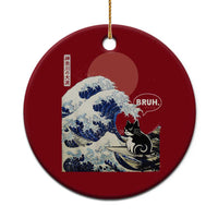 Japanese Kawaii Anime Cat Ceramic Ornament Funny Surfing Cat Bruh Retro The Great Wave Kanagawa - Wonder Print Shop