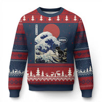 Japanese Kawaii Anime Cat Ugly Christmas Sweater Funny Surfing Cat Bruh Retro The Great Wave Kanagawa - Wonder Print Shop