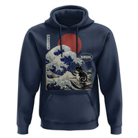 Japanese Kawaii Anime Cat Hoodie Funny Surfing Cat Bruh Retro The Great Wave Kanagawa - Wonder Print Shop