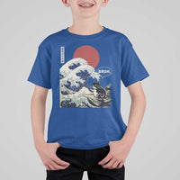 Japanese Kawaii Anime Cat T Shirt For Kid Funny Surfing Cat Bruh Retro The Great Wave Kanagawa - Wonder Print Shop
