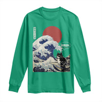 Japanese Kawaii Anime Cat Long Sleeve Shirt Funny Surfing Cat Bruh Retro The Great Wave Kanagawa - Wonder Print Shop