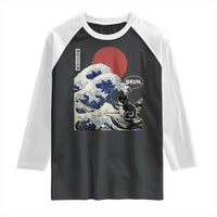 Japanese Kawaii Anime Cat Raglan Shirt Funny Surfing Cat Bruh Retro The Great Wave Kanagawa - Wonder Print Shop