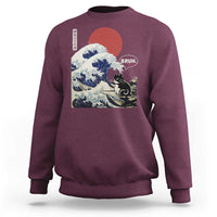 Japanese Kawaii Anime Cat Sweatshirt Funny Surfing Cat Bruh Retro The Great Wave Kanagawa - Wonder Print Shop
