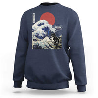 Japanese Kawaii Anime Cat Sweatshirt Funny Surfing Cat Bruh Retro The Great Wave Kanagawa - Wonder Print Shop