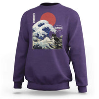 Japanese Kawaii Anime Cat Sweatshirt Funny Surfing Cat Bruh Retro The Great Wave Kanagawa - Wonder Print Shop