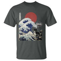 Japanese Kawaii Anime Cat T Shirt Funny Surfing Cat Bruh Retro The Great Wave Kanagawa - Wonder Print Shop