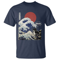 Japanese Kawaii Anime Cat T Shirt Funny Surfing Cat Bruh Retro The Great Wave Kanagawa - Wonder Print Shop