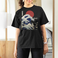 Japanese Kawaii Anime Cat T Shirt For Women Funny Surfing Cat Bruh Retro The Great Wave Kanagawa - Wonder Print Shop