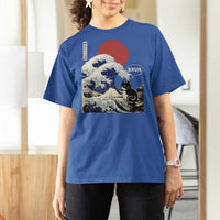 Japanese Kawaii Anime Cat T Shirt For Women Funny Surfing Cat Bruh Retro The Great Wave Kanagawa - Wonder Print Shop