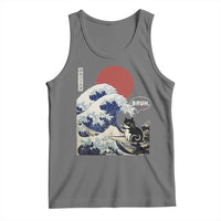 Japanese Kawaii Anime Cat Tank Top Funny Surfing Cat Bruh Retro The Great Wave Kanagawa - Wonder Print Shop