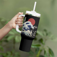 Japanese Kawaii Anime Cat Tumbler With Handle Funny Surfing Cat Bruh Retro The Great Wave Kanagawa - Wonder Print Shop