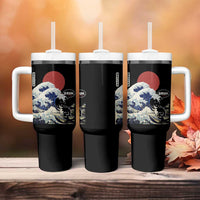 Japanese Kawaii Anime Cat Tumbler With Handle Funny Surfing Cat Bruh Retro The Great Wave Kanagawa - Wonder Print Shop