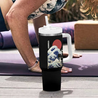 Japanese Kawaii Anime Cat Tumbler With Handle Funny Surfing Cat Bruh Retro The Great Wave Kanagawa - Wonder Print Shop