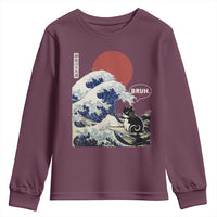 Japanese Kawaii Anime Cat Youth Sweatshirt Funny Surfing Cat Bruh Retro The Great Wave Kanagawa - Wonder Print Shop