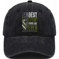 Best Effin’ Bonus Dad Ever Washed Cotton Baseball Cap Step Dad Gun American Flag