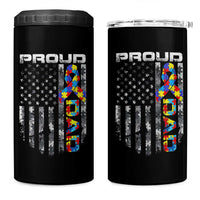 Vintage Proud Autism Dad 4 in 1 Can Cooler Tumbler USA American Flag Father Day