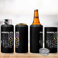 Vintage Proud Autism Dad 4 in 1 Can Cooler Tumbler USA American Flag Father Day