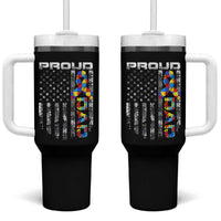Vintage Proud Autism Dad Tumbler With Handle USA American Flag Father Day
