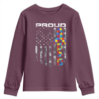 Vintage Proud Autism Dad Youth Sweatshirt USA American Flag Father Day