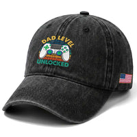 Funny New Dad Washed Cotton Baseball Cap Retro Dad Level Unlocked Gaming Gamer