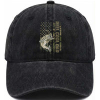 Funny Fishing Vintage Reel Cool Dad Washed Cotton Baseball Cap Camo American Flag USA Bass Fish Fisherman