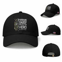 Husband Daddy Protector Hero Baseball Cap Dad Guns Fathers Day Camo American Flag