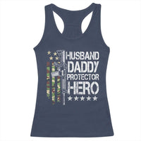 Husband Daddy Protector Hero Racerback Tank Top Dad Guns Fathers Day Camo American Flag
