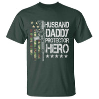 Husband Daddy Protector Hero T Shirt Dad Guns Fathers Day Camo American Flag