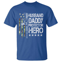 Husband Daddy Protector Hero T Shirt Dad Guns Fathers Day Camo American Flag