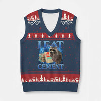 I Eat Cement V-Neck Knit Sweater Vest Cursed Raccoon Funny Oddly Dank Meme Gen Z - Wonder Print Shop