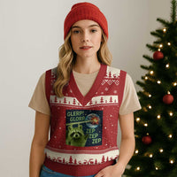 Funny Alien Raccoon Meme V-Neck Knit Sweater Vest Glerp Glorp Brainrot Stupid Gift - Wonder Print Shop