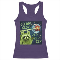 Funny Alien Raccoon Meme Racerback Tank Top Glerp Glorp Brainrot Stupid Gift - Wonder Print Shop