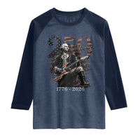 Vintage George Washington Playing Guitar 250 Years Raglan Shirt 1776 2026 Humor Patriotic USA Flag